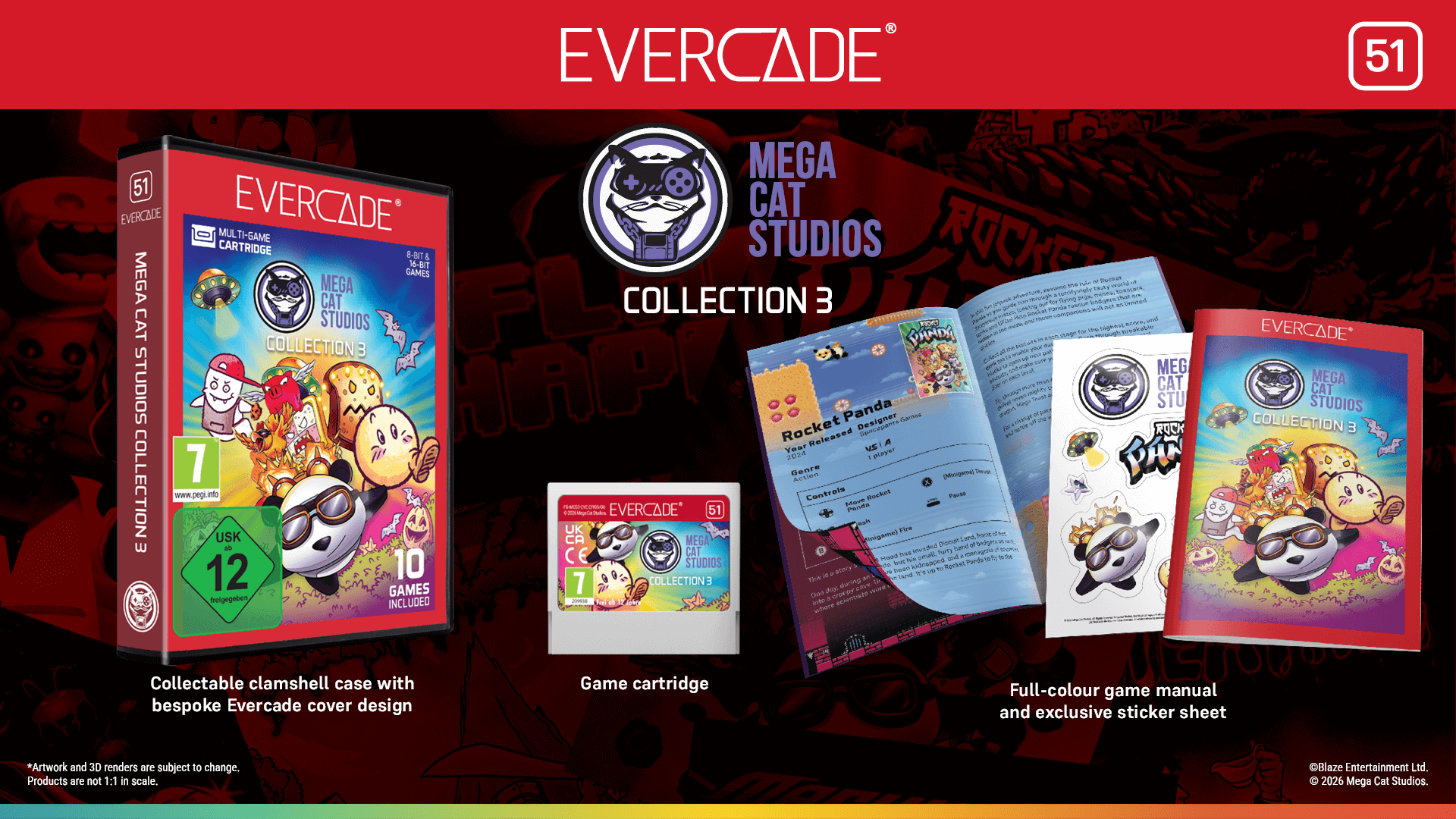 Evercade-Spielverpackung mit Spielehülle, Spielkassette und Handbuch.