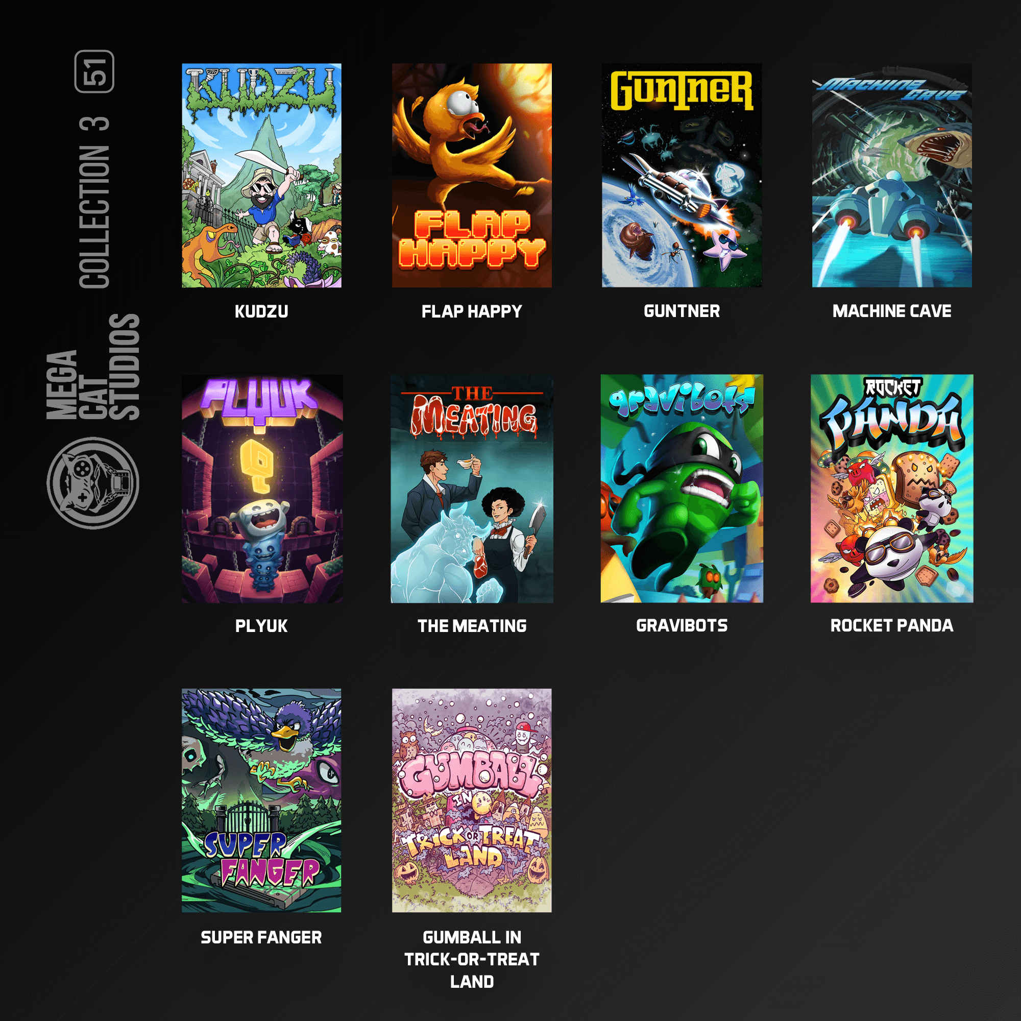 Eine Collage von Videospiel-Covern mit verschiedenen Charakteren und Themen.