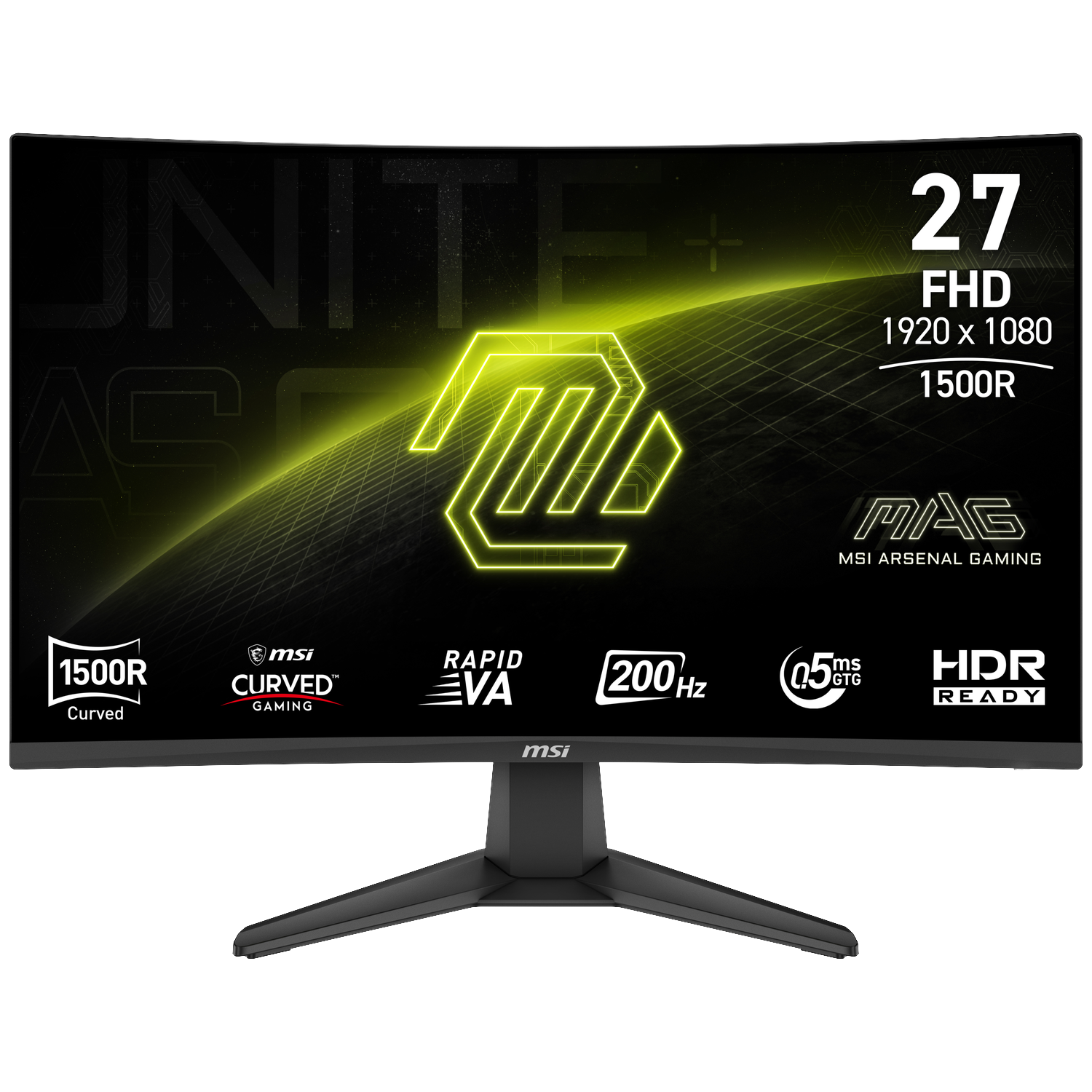 Een gebogen gamingmonitor van 27 inch met FHD-resolutie en 200Hz.