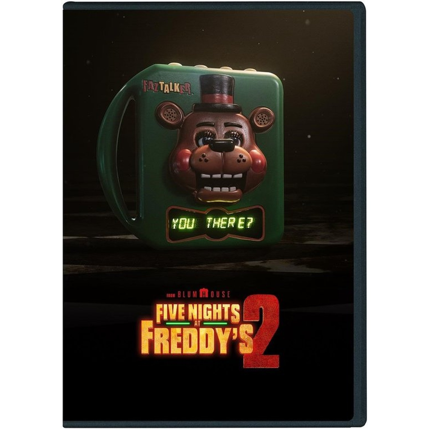 Un appareil vert Faz-Talker avec le visage de Freddy Fazbear et "YOU THERE?"
