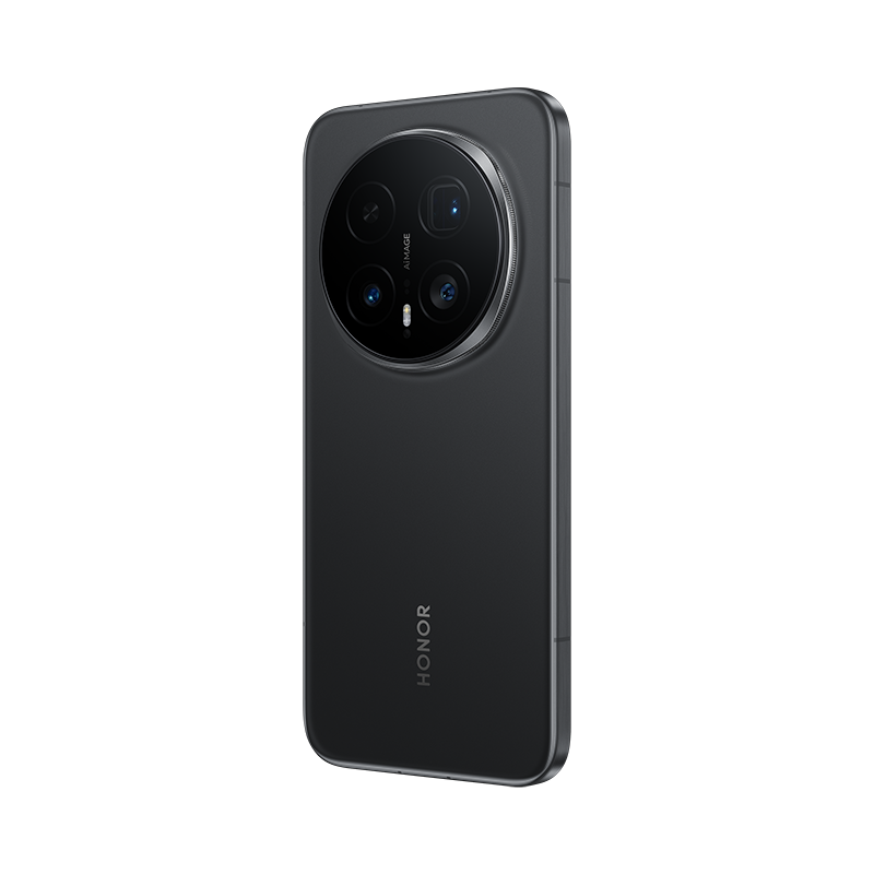 Un smartphone Honor gris oscuro mostrado por detrás, con un módulo de cámara circular.