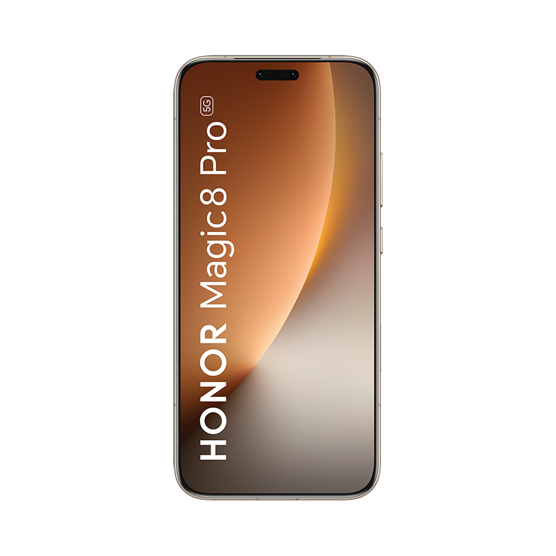 Smartphone Honor Magic8 Pro 5G con fondo color bronce.