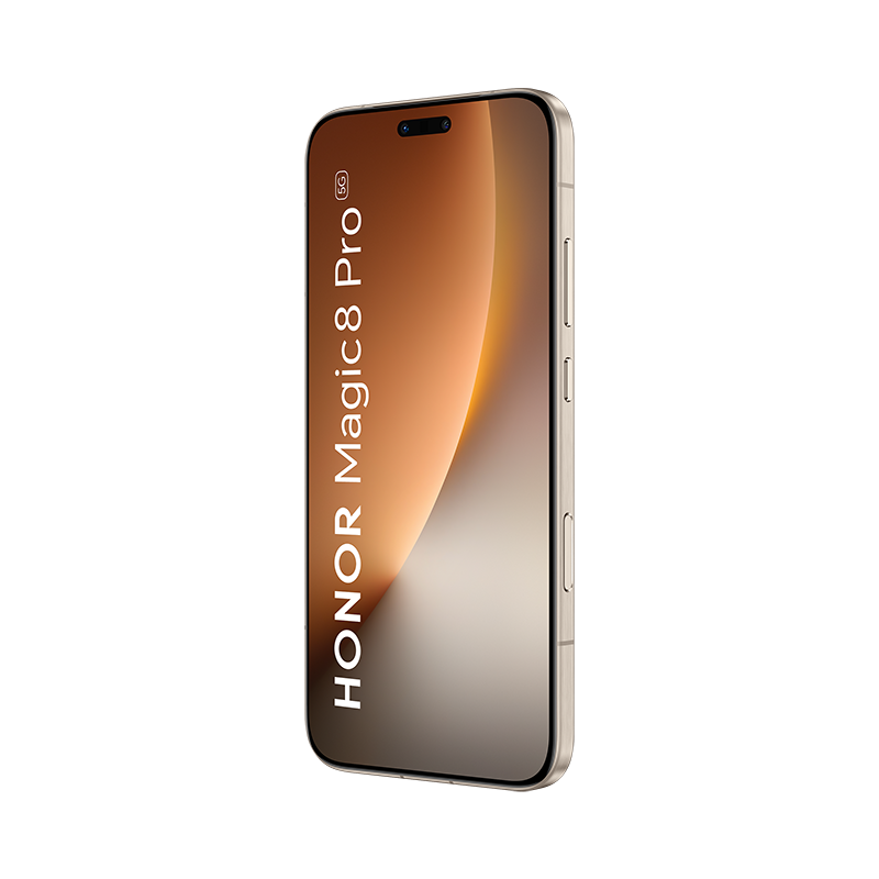 Un smartphone HONOR Magic8 Pro dorado con un degradado en la pantalla.