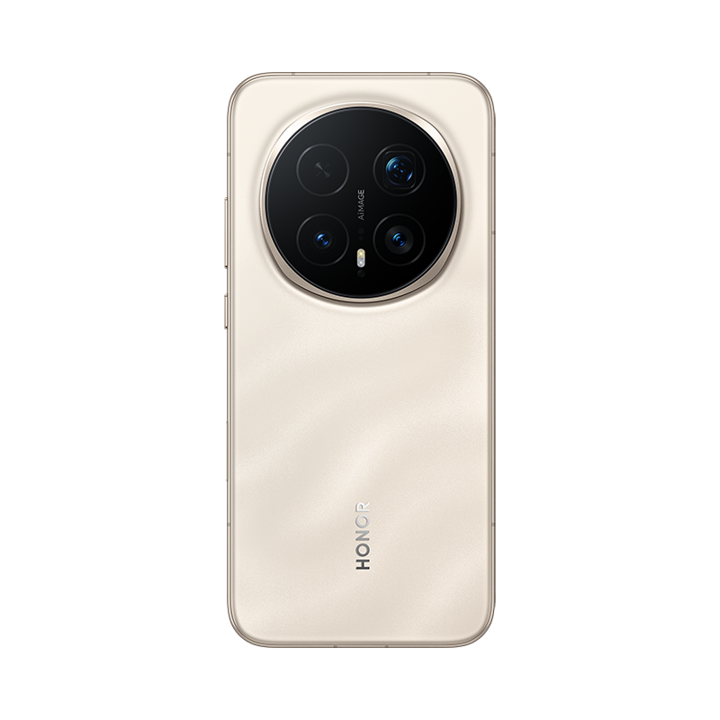 Un smartphone dorado champagne con módulo de cámara circular en la parte trasera.