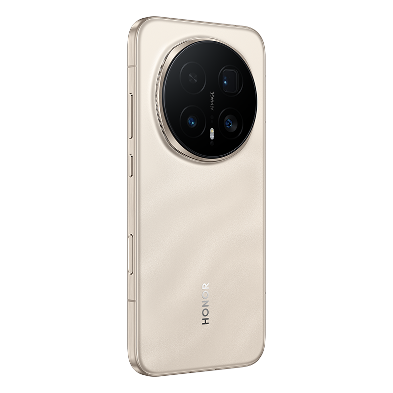 Un smartphone Honor dorado con un gran módulo de cámara circular.