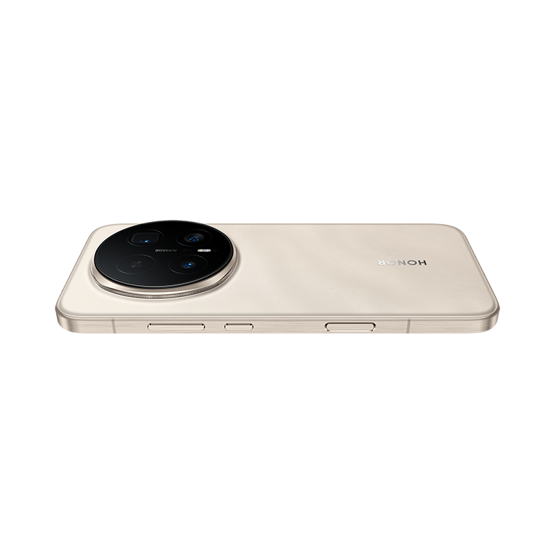 Un smartphone dorado con un módulo de cámara redondo y el logo HONOR.