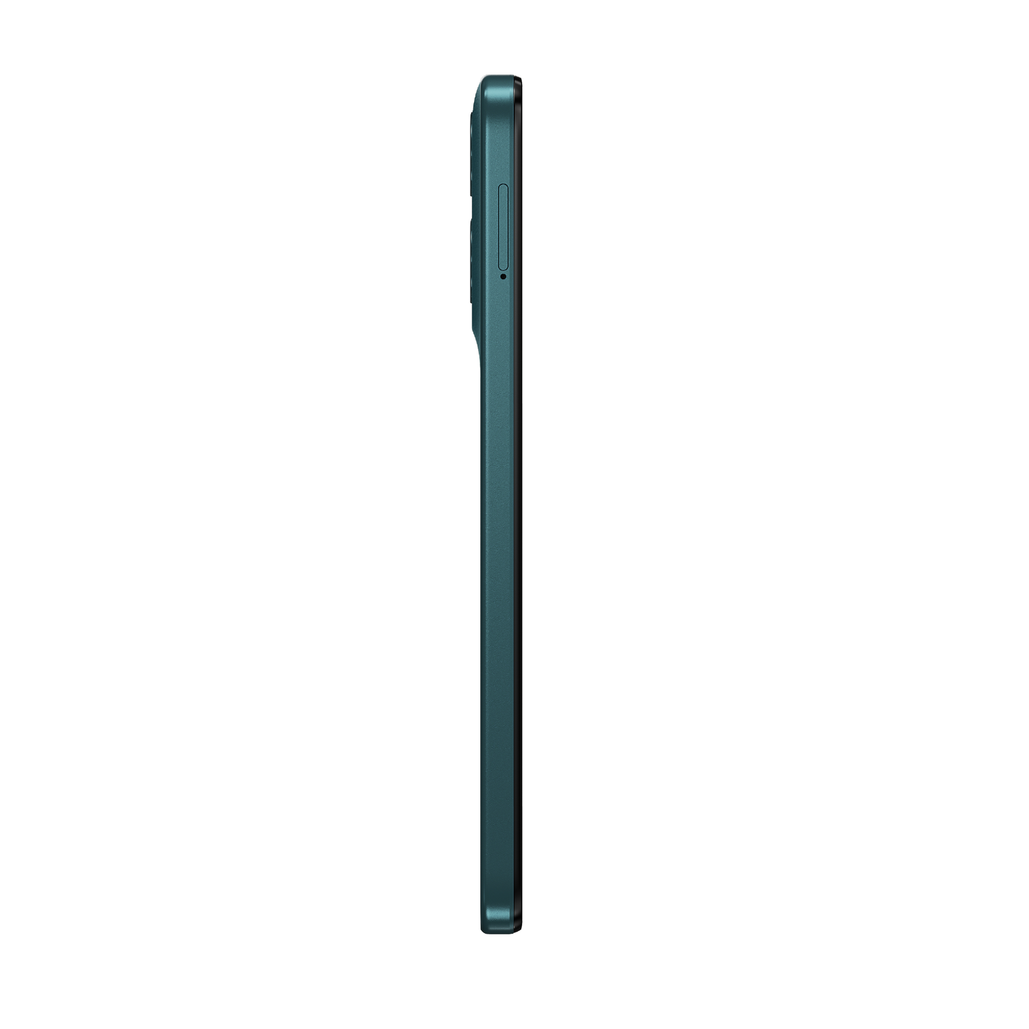 Un smartphone de color verde azulado oscuro se muestra de lado.
