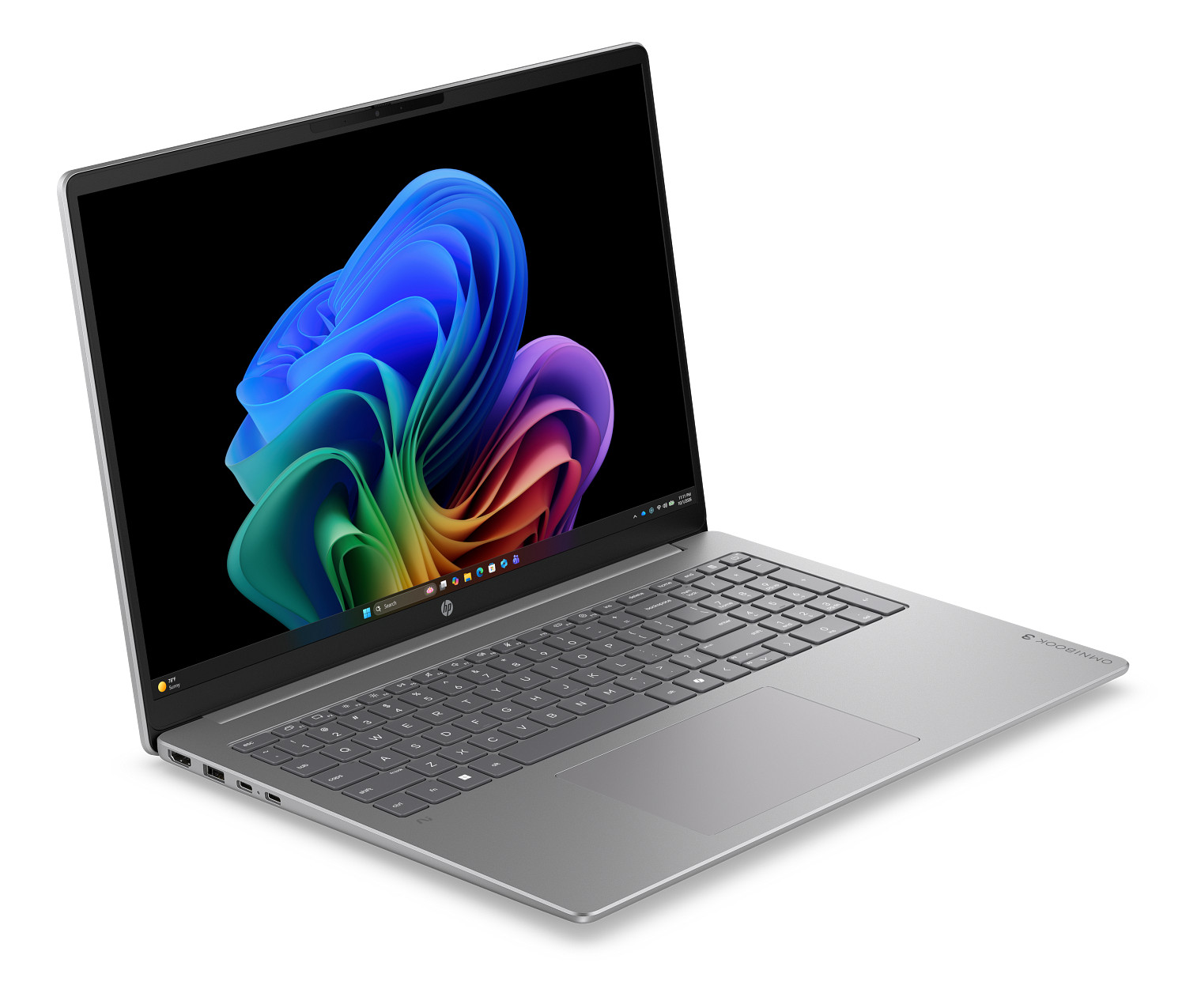 Ein silberner Laptop mit einem bunten Hintergrundbild auf dem Bildschirm.
