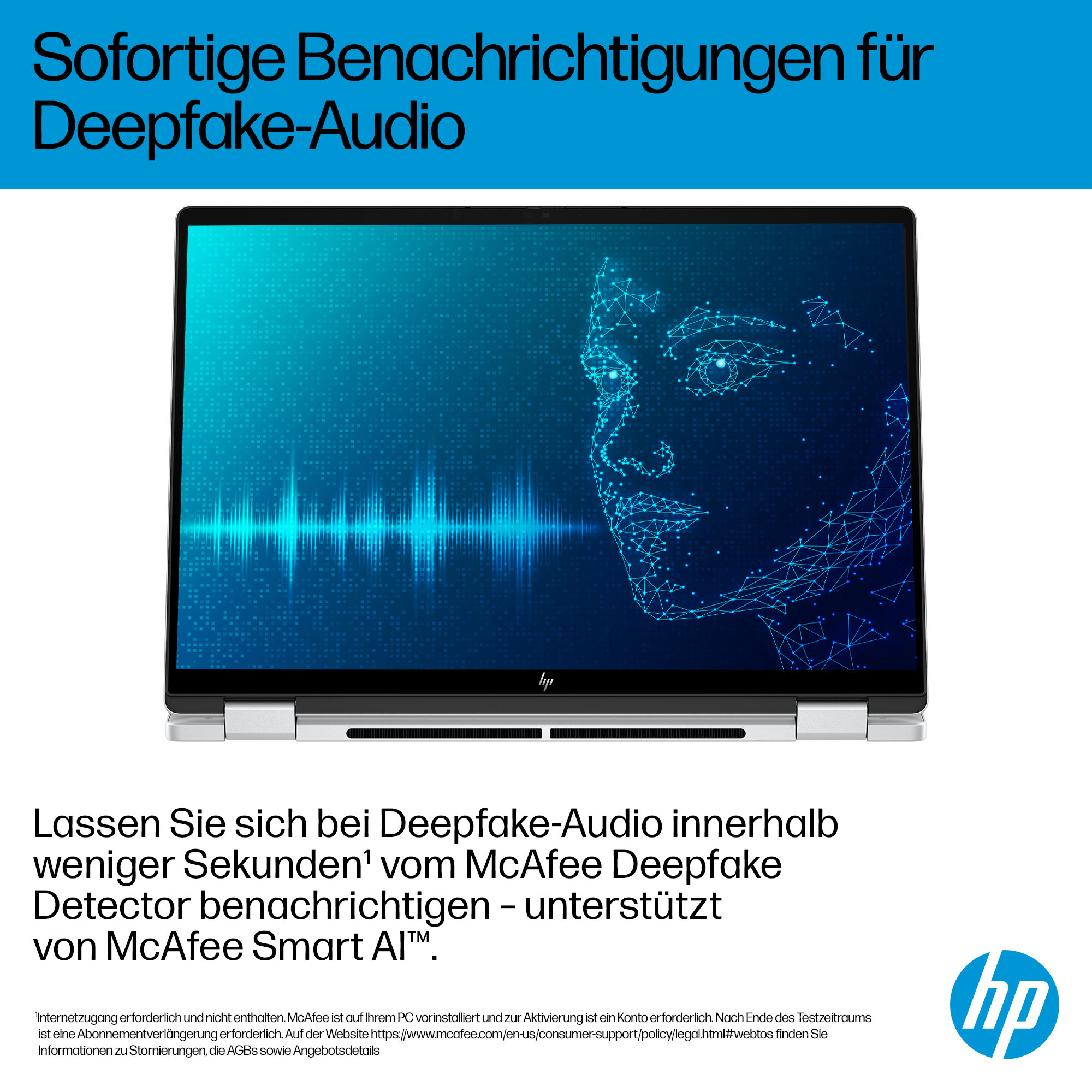 Laptop zeigt eine digitale menschliche Silhouette und eine Wellenform.