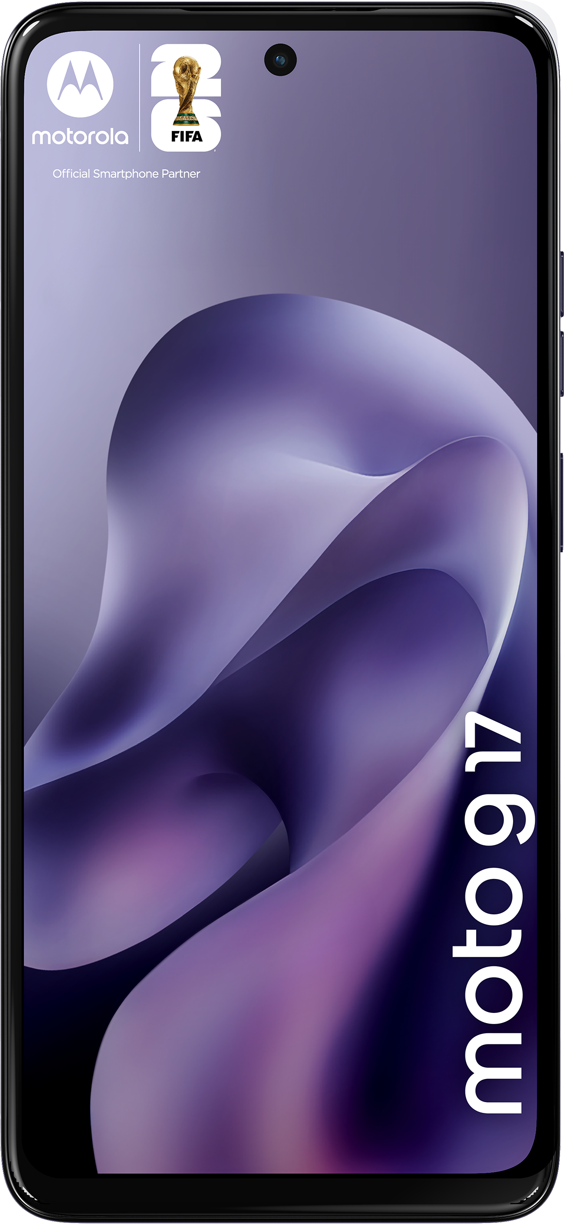 Logo Motorola, icône trophée FIFA, fond violet-gris, texte Moto 9 17.