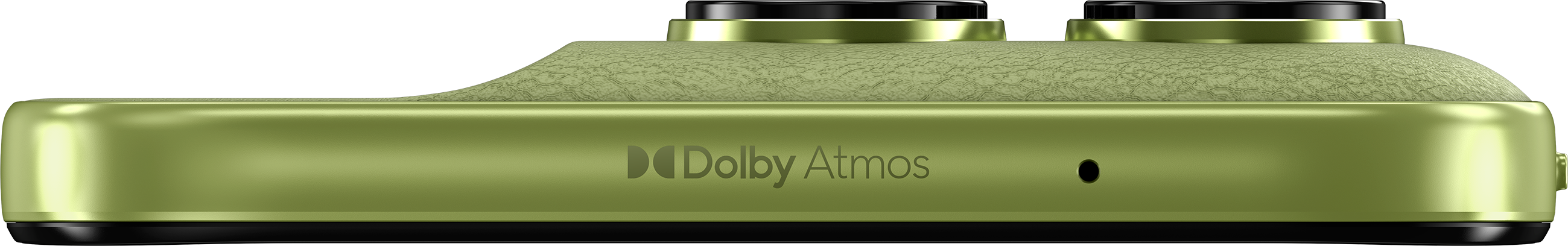 Grünes Gerät mit Dolby Atmos Schriftzug und Knöpfen.