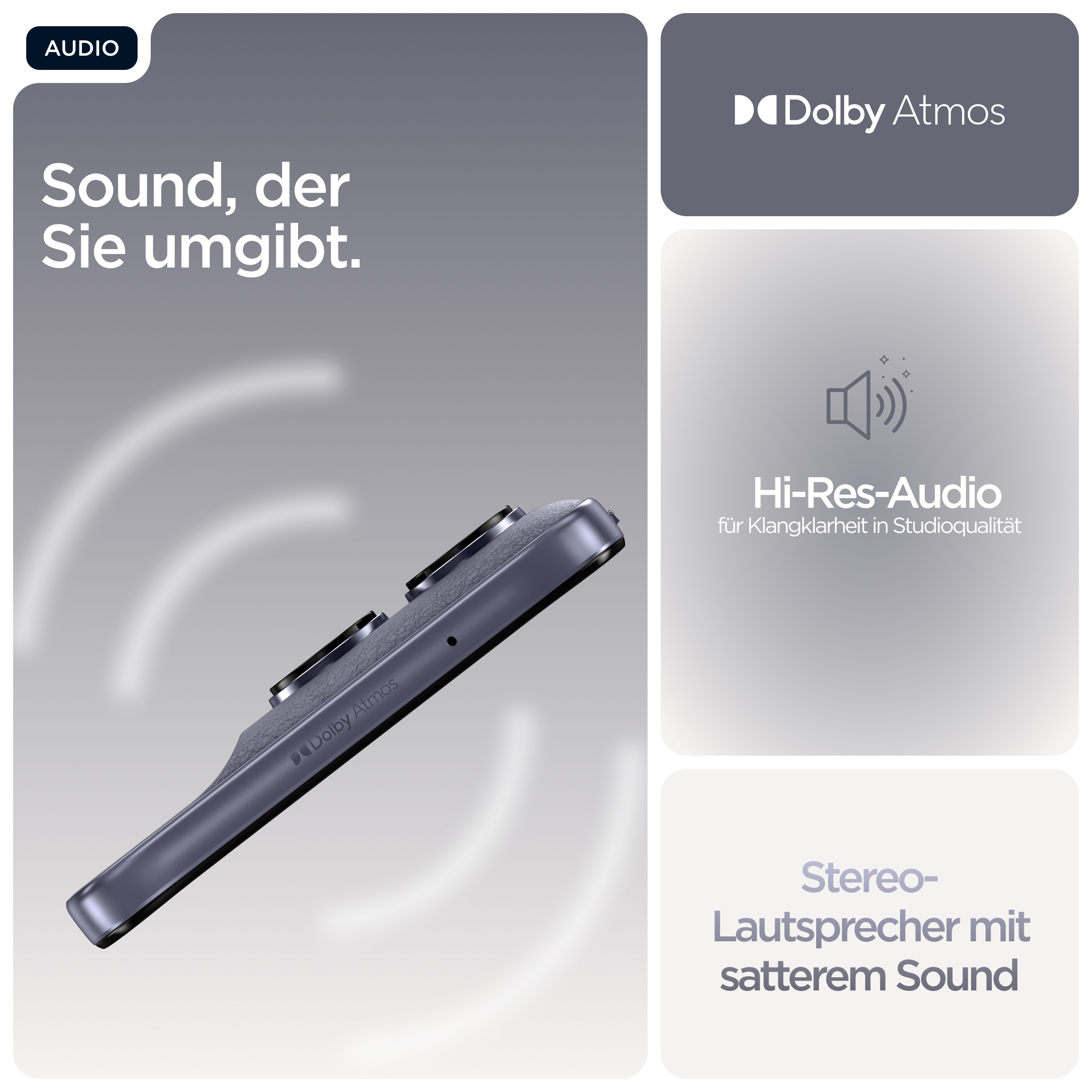 Ein Smartphone mit Dolby Atmos und Hi-Res Audio für Studioqualität.