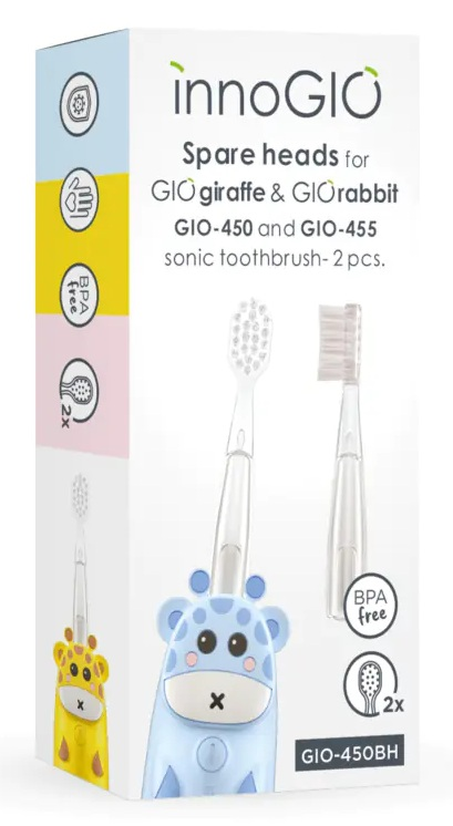 Opakowanie na 2 wymienne końcówki do szczoteczki GIO żyrafa i GIOrabbit.