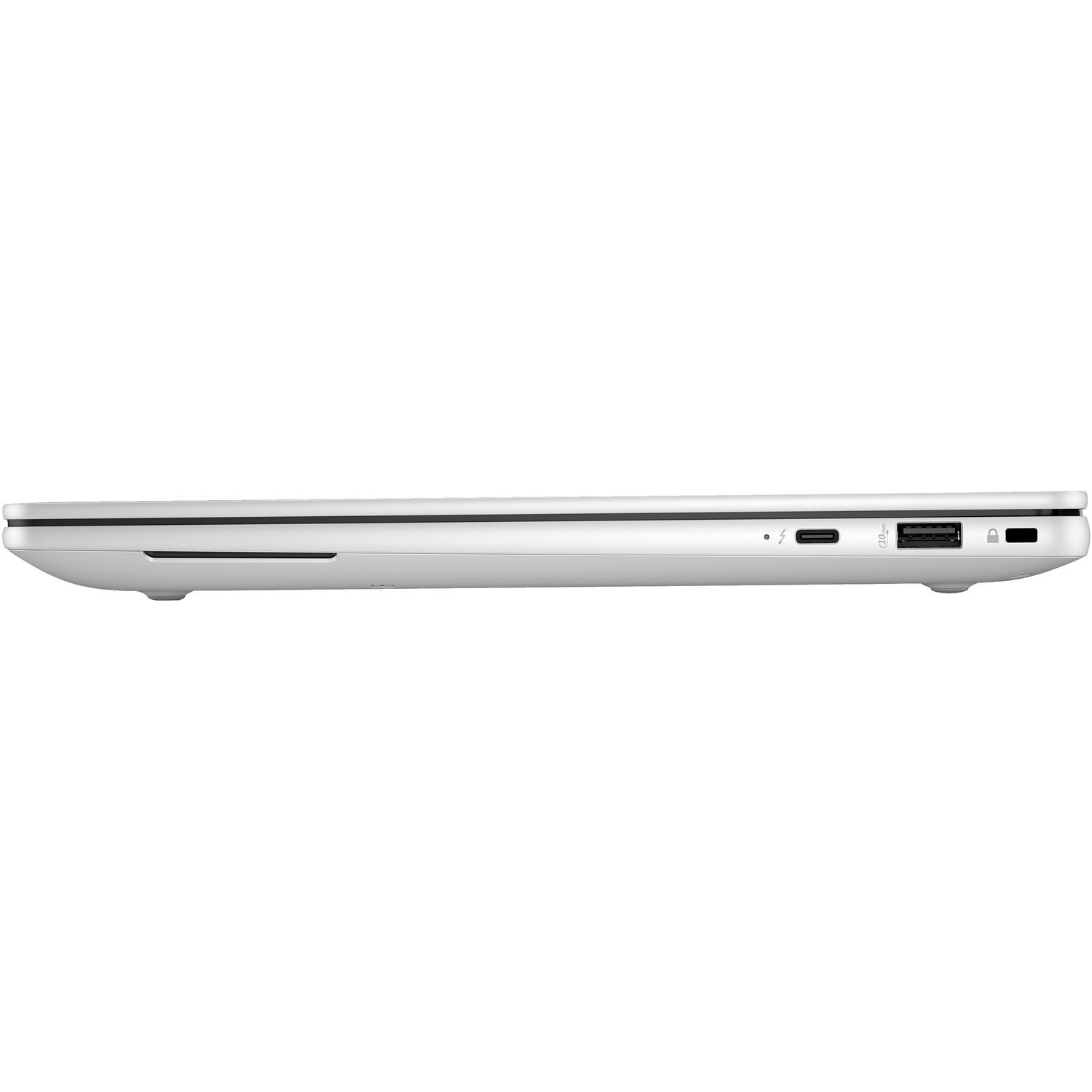 Side view of a white laptop showing USB-C, USB-A, and SD card slots.