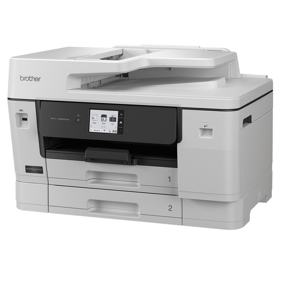 Ein weißer Brother MFC-J6950DW Drucker mit zwei Schubladen.