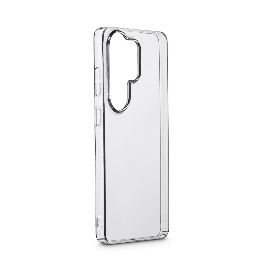 Transparente Handyhülle mit Aussparungen für Kamera und Tasten.