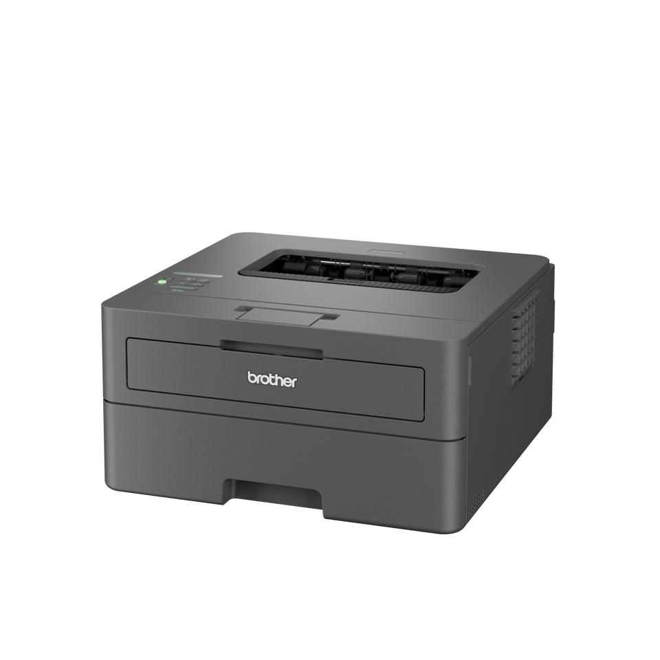 Ein grauer Brother-Laserdrucker steht auf weißem Hintergrund.