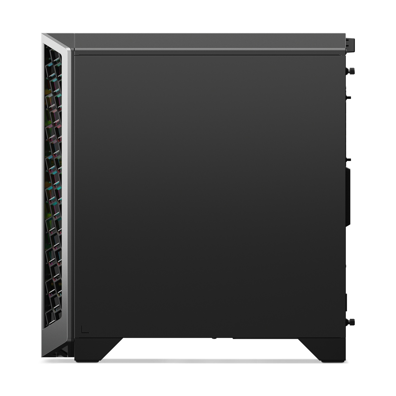 Case del computer nero con cornice argentata e fessure di ventilazione anteriori.