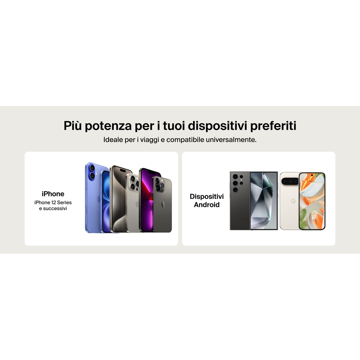 Più potenza per i tuoi dispositivi: iPhone e smartphone Android.