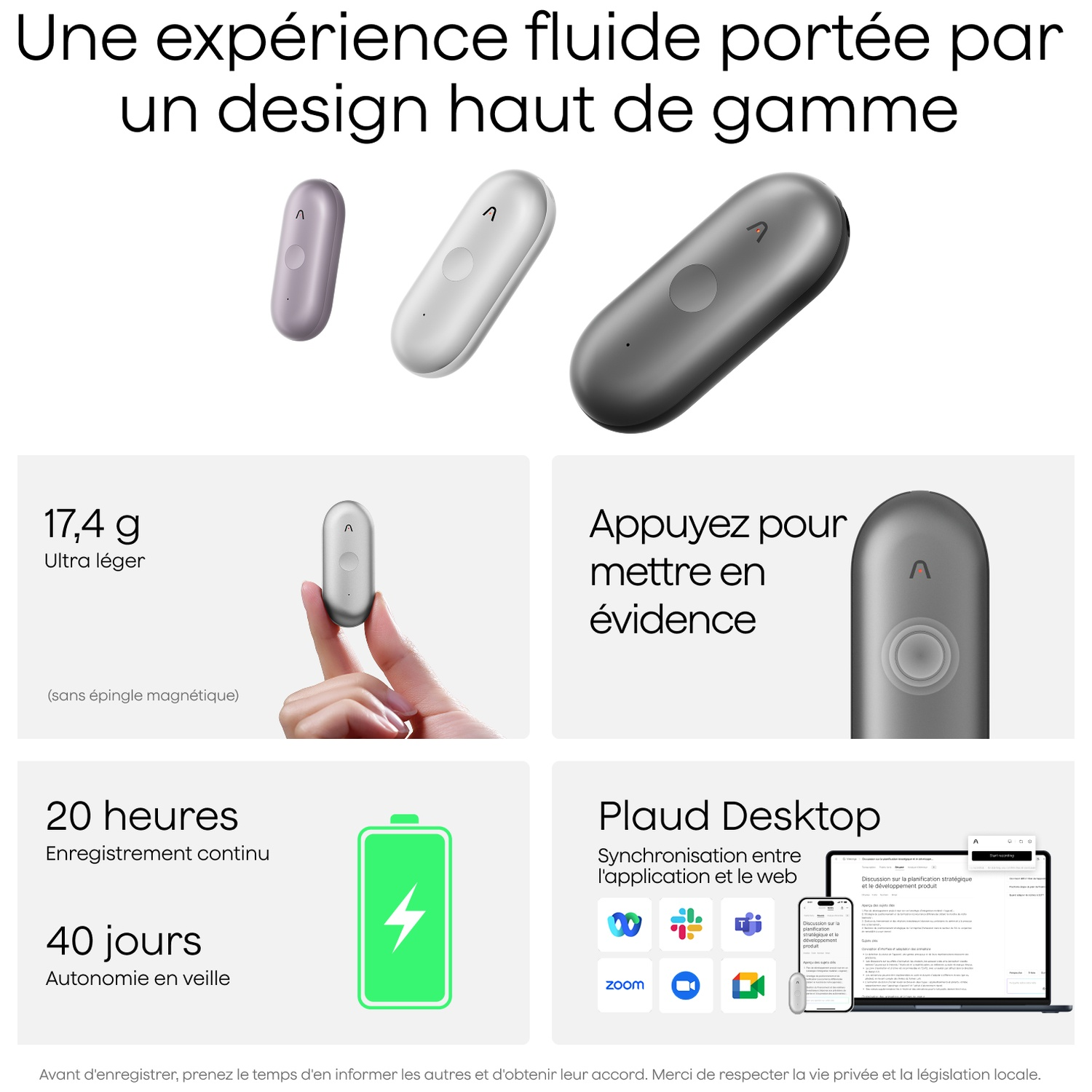 Une expérience fluide portée par un design haut de gamme. Appareils violets, blancs et gris.