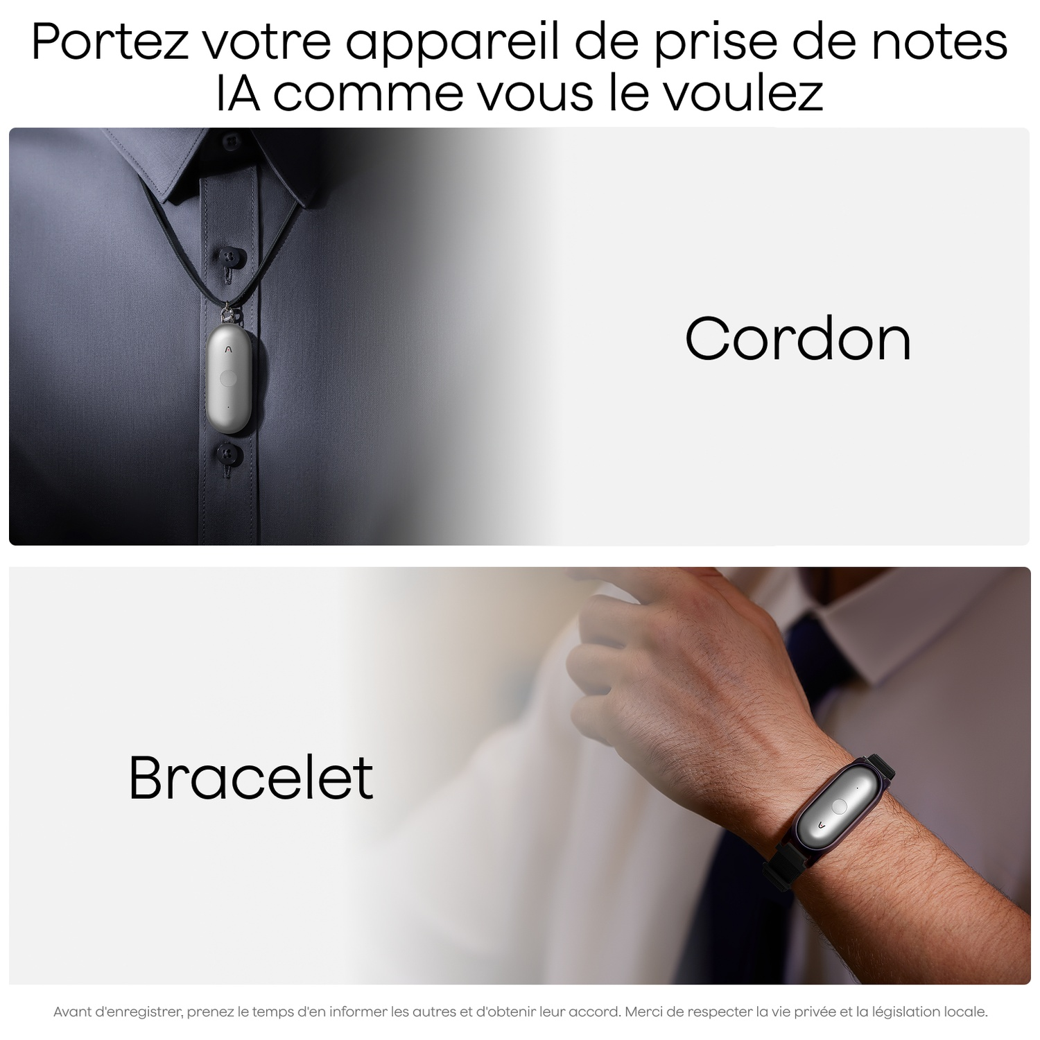 Un appareil d'IA est montré en collier et en bracelet.