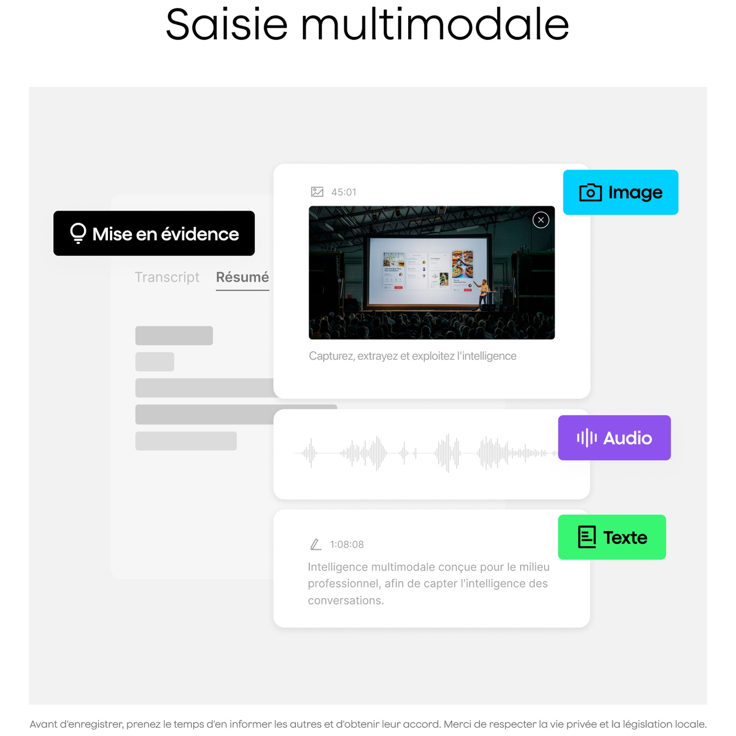 Capture d'écran d'une interface affichant des éléments texte, audio et image.