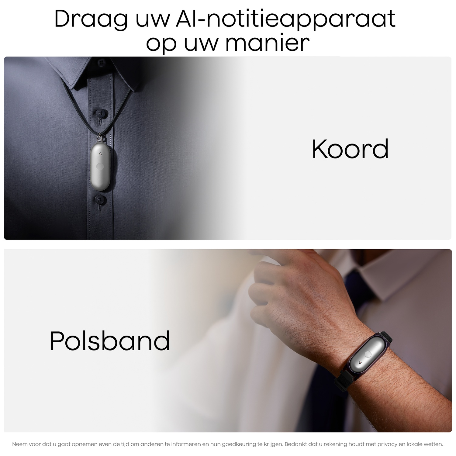 Gray device on a cord around the neck and on a wristband.
