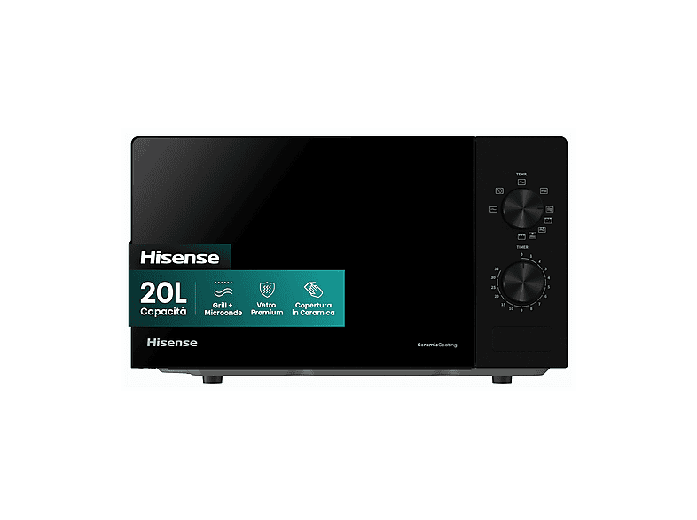 MICROONDE HISENSE H20MOBP1G, capacità 20 l, potenza microonde max 700 W, Funzione grill, Potenza grill 800 5 livelli di potenza, Nero