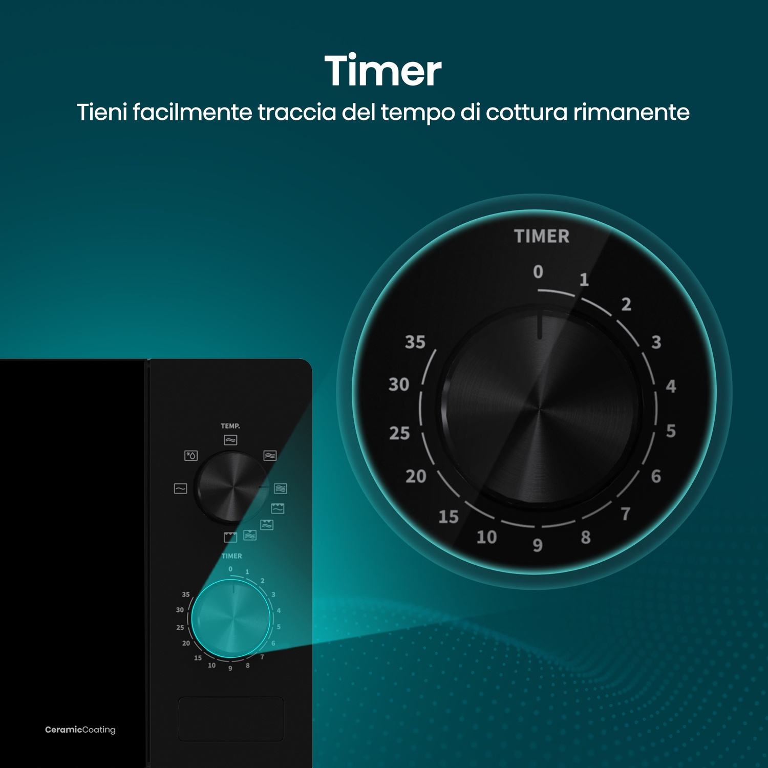 Forno a microonde nero con pannello di controllo timer e display timer.