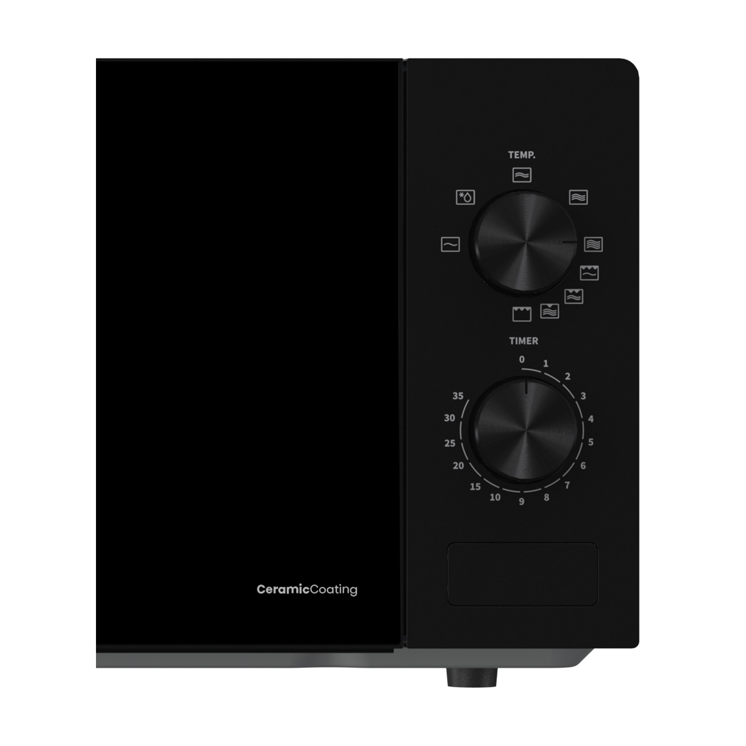 Forno a microonde nero con manopole di controllo temperatura e timer.
