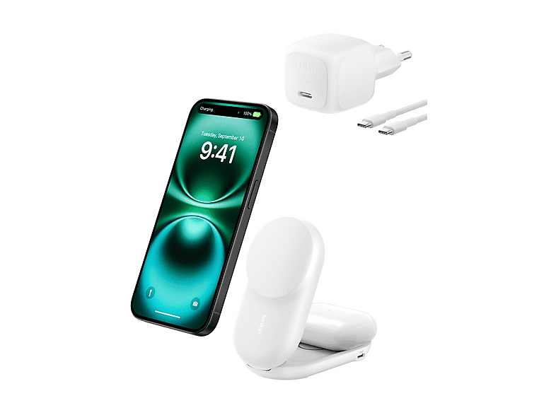 CARICATORE WIRELESS BELKIN ULTRACHARGE 25W QI2 2IN1 da 25 W, Bianco