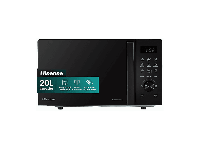 MICROONDE HISENSE H20MOBSD1H, capacità 20 l, potenza microonde max 700 W, 10 livelli di potenza, Nero