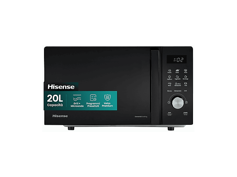 MICROONDE HISENSE H20MOBSD1HG, capacità 20 l, potenza microonde max 700 W, Funzione grill, Potenza grill 800 10 livelli di potenza, Nero