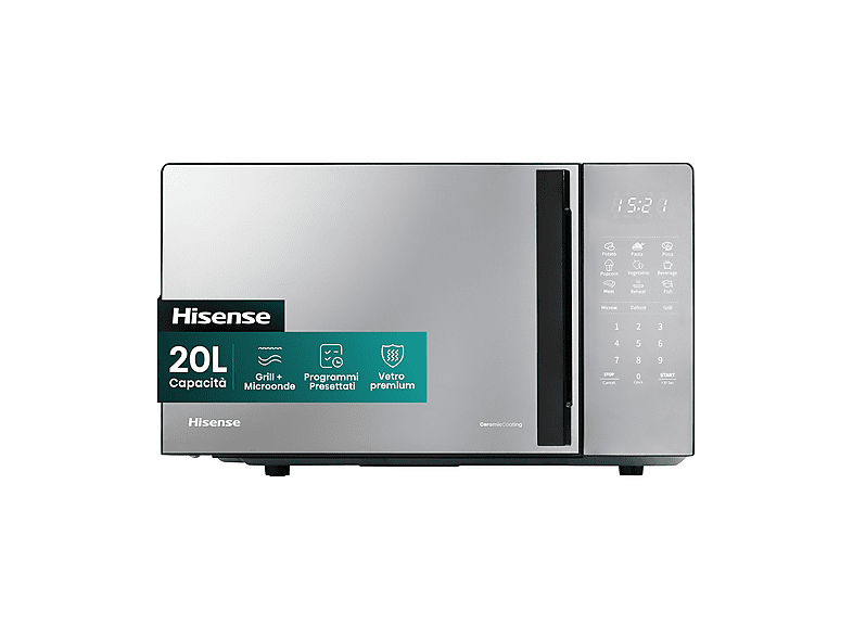 MICROONDE HISENSE H20MOMBS4HG, capacità 20 l, potenza microonde max 700 W, Funzione grill, Potenza grill 800 5 livelli di potenza, Specchio