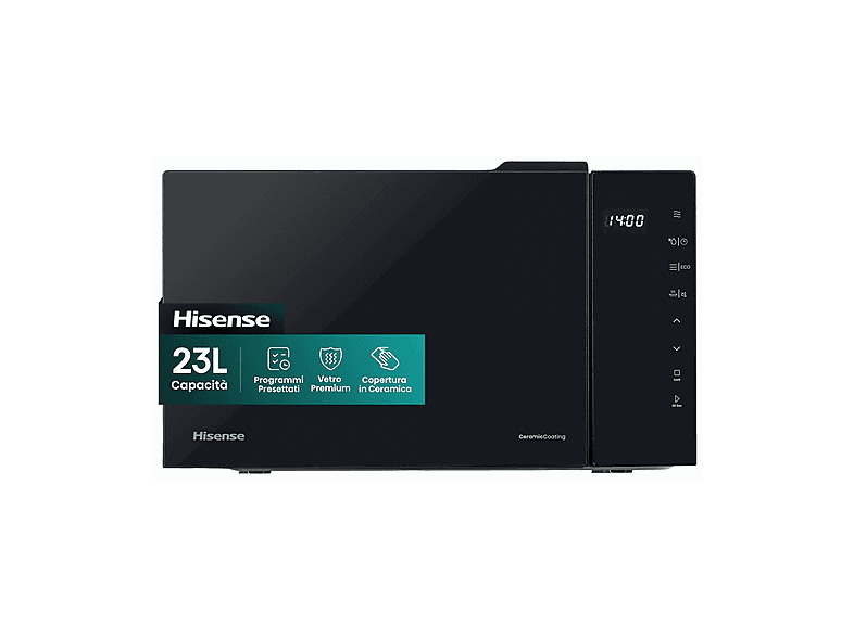 MICROONDE HISENSE H23MOBS5H4, capacità 23 l, potenza microonde max 800 W, 10 livelli di potenza, Nero