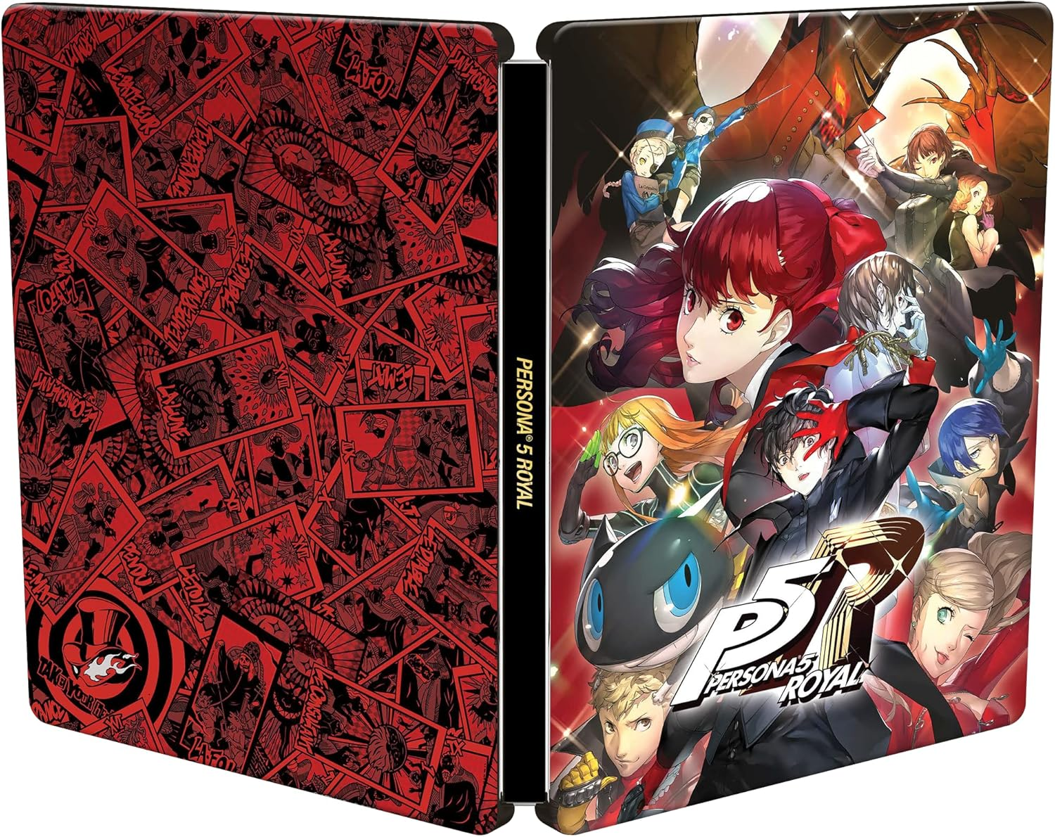 Persona 5 Royal Steelbook mit vielen Charakteren und Tarot-Karten-Design.