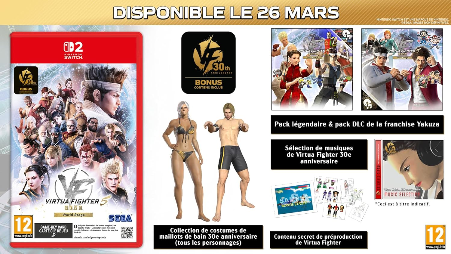 Copertina del gioco Virtua Fighter 5 per Nintendo Switch, con personaggi, bonus e DLC.