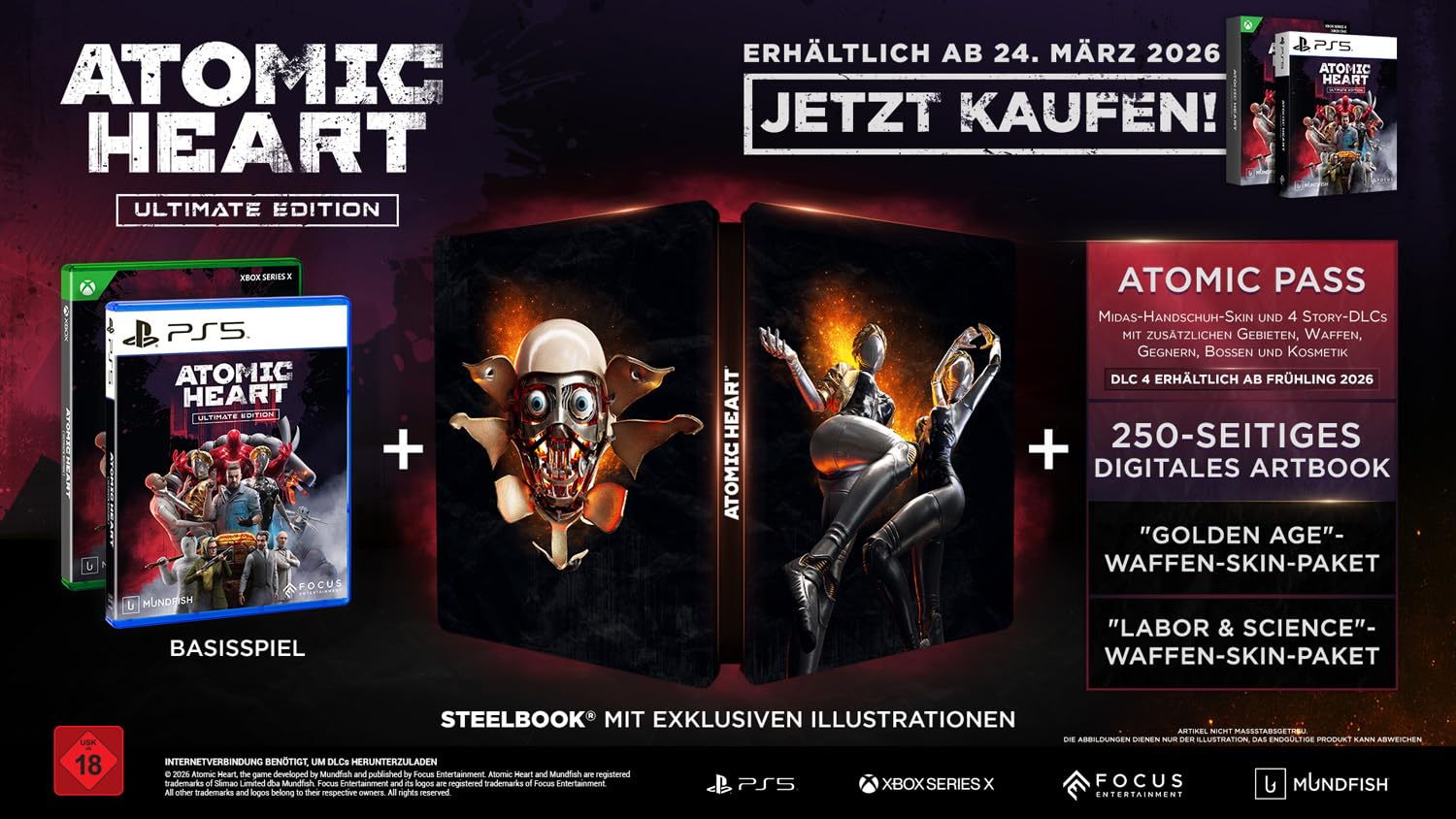 Atomic Heart Ultimate Edition per PS5 e Xbox Series X con Steelbook, Artbook e Atomic Pass.