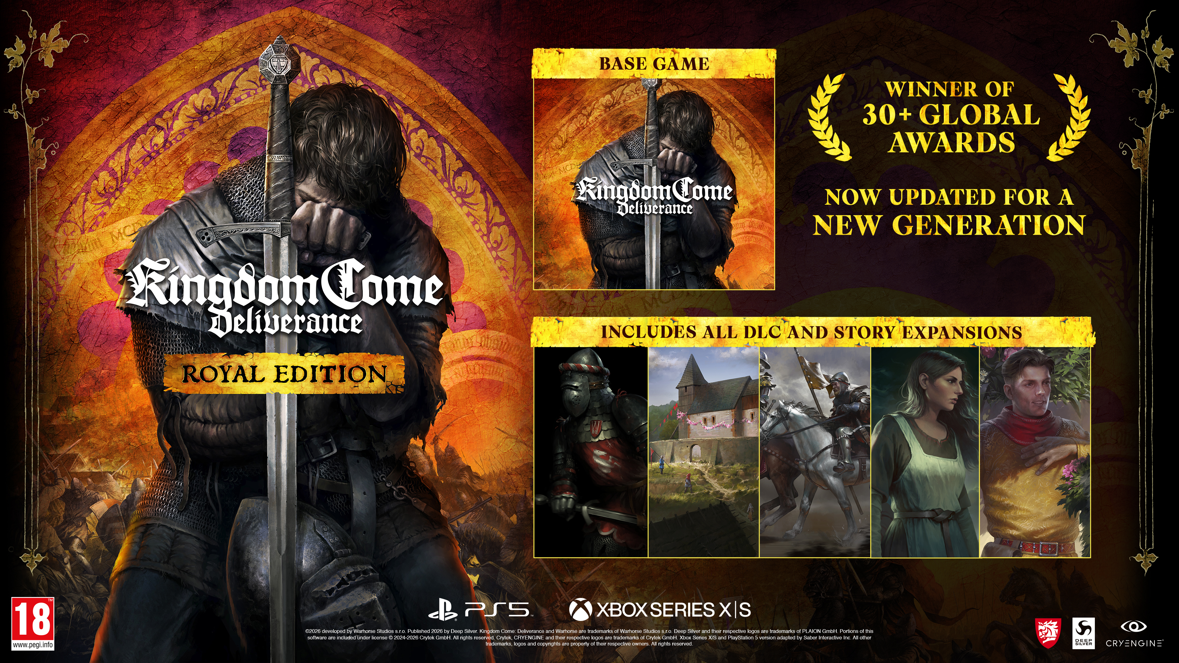 Personnage en armure avec épée, couverture de Kingdom Come Deliverance Royal Edition.