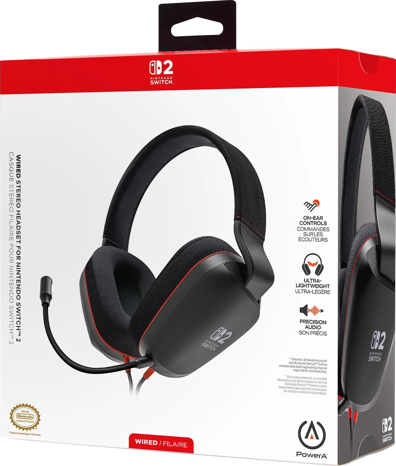 Nintendo Switch Headset: Schwarz mit roten Akzenten und Nintendo-Logo.