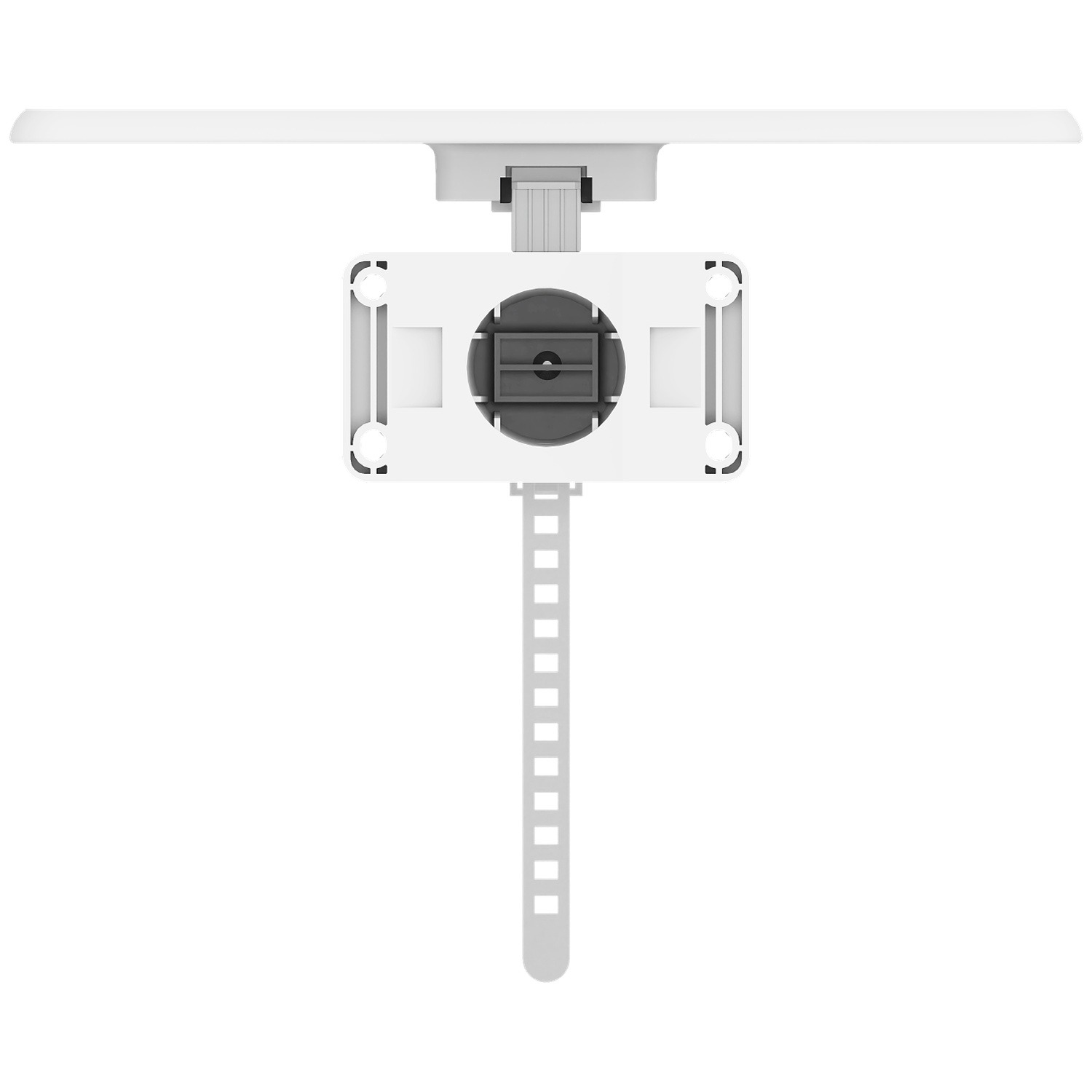 White bracket with adjustable strap and black rotating mechanism.