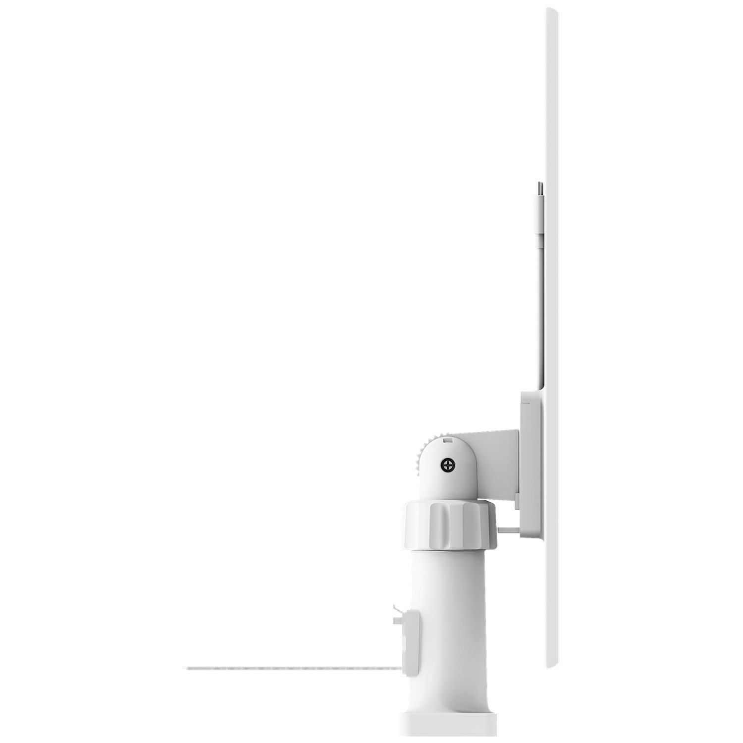 White camera mount with swivel arm and adjustable joint.