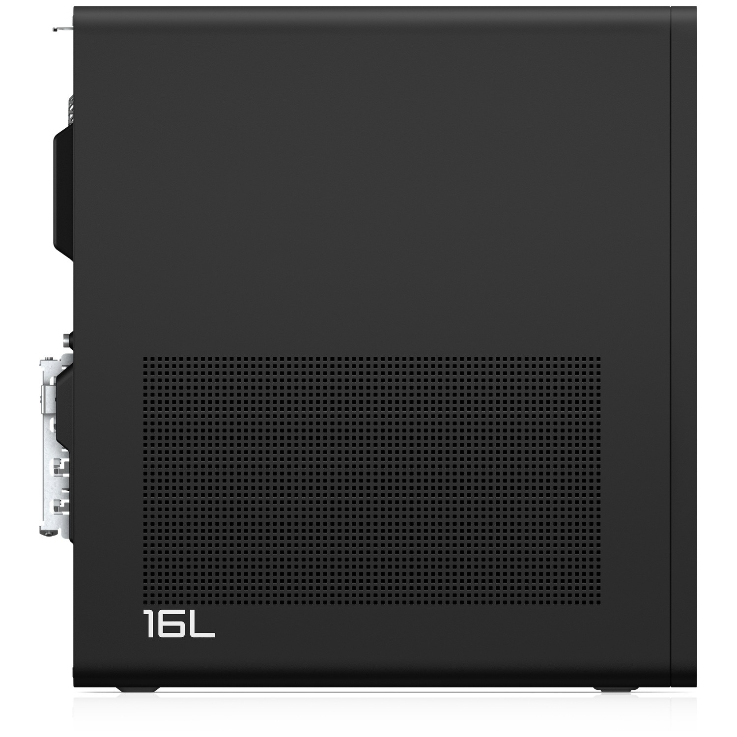 Black computer case with a perforated vent and '16L' logo on the right side.