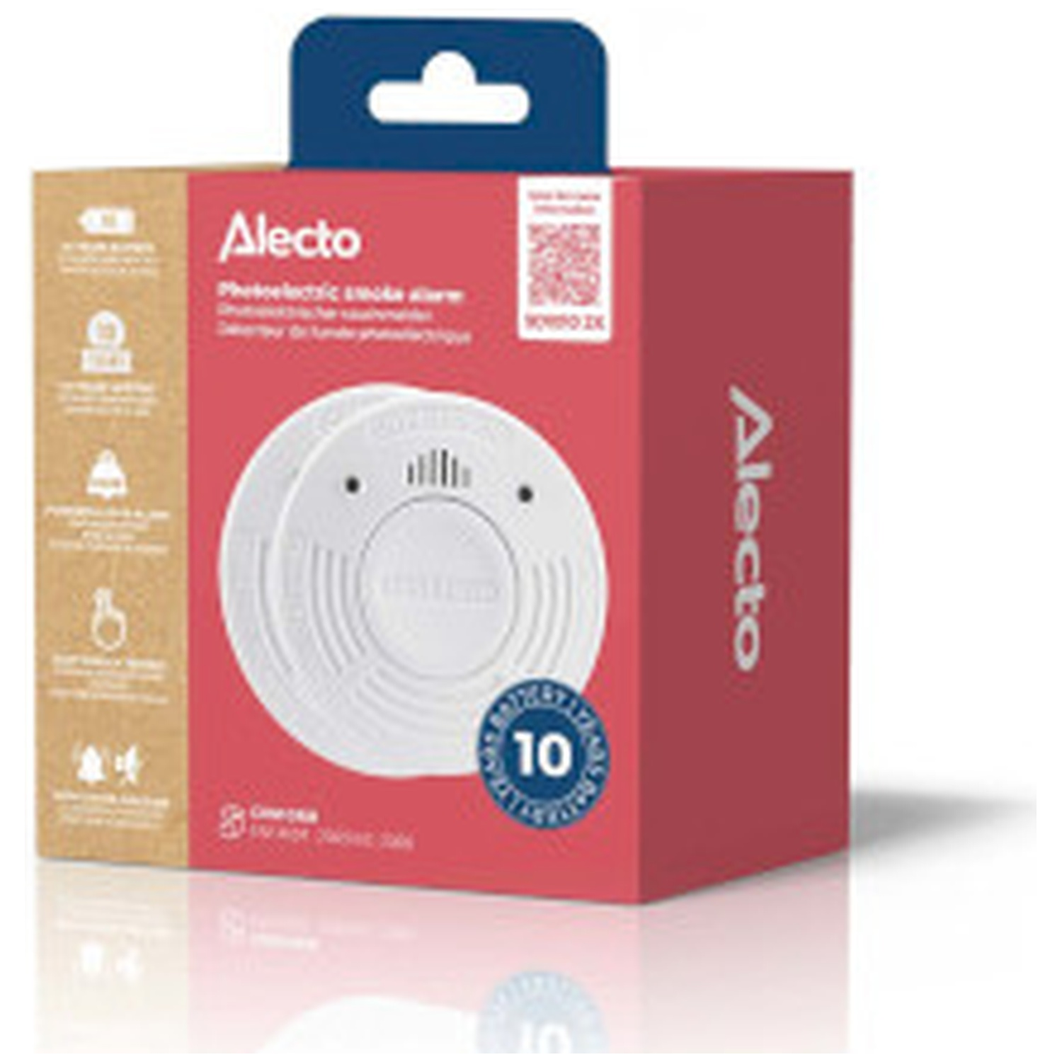 Boîte d'alarme de fumée photoélectrique Alecto avec appareil blanc et 