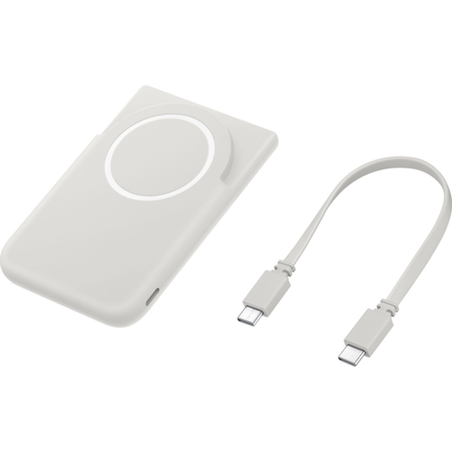 Un chargeur MagSafe blanc avec un câble USB-C sur fond blanc.