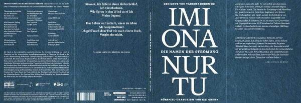 Das Buchcover zeigt den Titel 'Imiona Nur Tu' und Gedichte von Tadeusz Borowski.