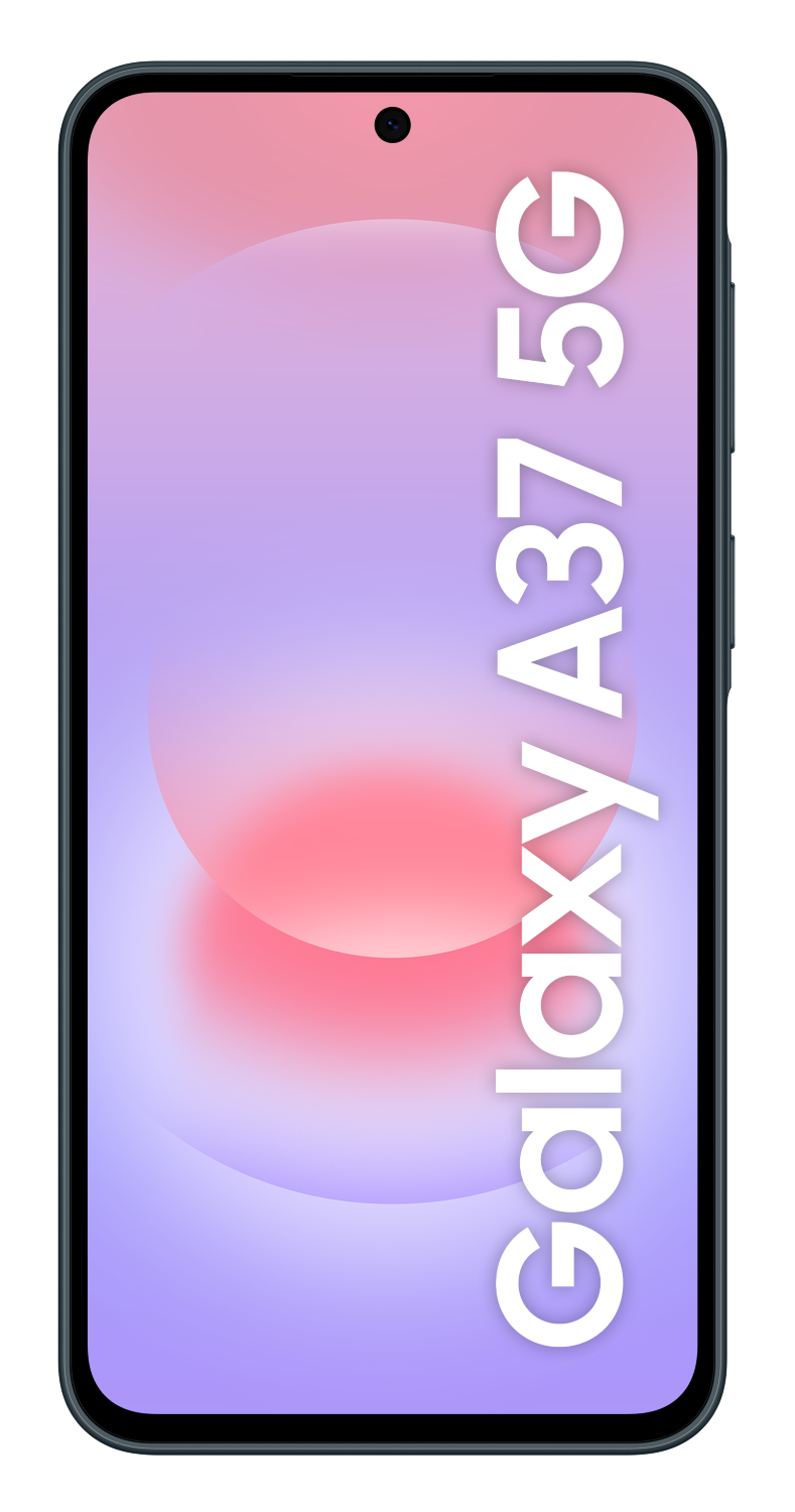 Smartfon z napisem Galaxy A37 5G na tle gradientu.