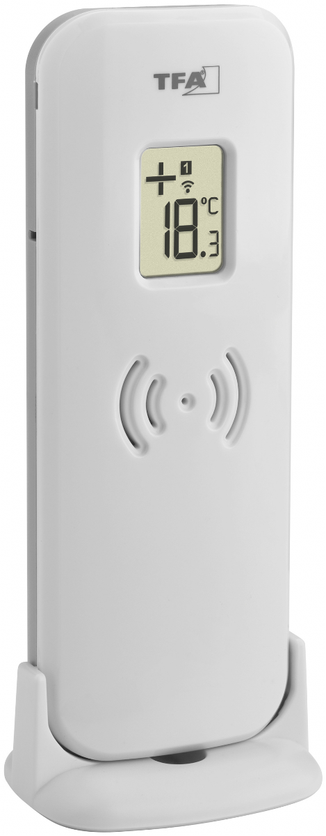 Ein weißes TFA-Thermo-Hygrometer mit digitalem Display zeigt 18,3°C an.