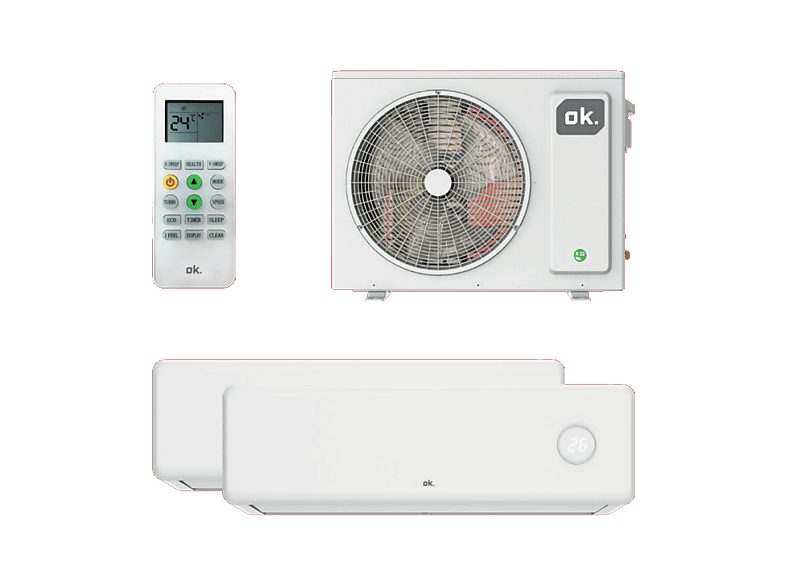 Aire acondicionado Split 2 x 1 - ok. OAC 140226 ES SET, 3500 fg/h, Inverter, Temporizador 24h, Auto-Limpieza, Blanco