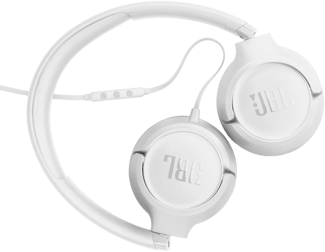 Fehér JBL fejhallgató fejpánttal és fülpárnákkal.